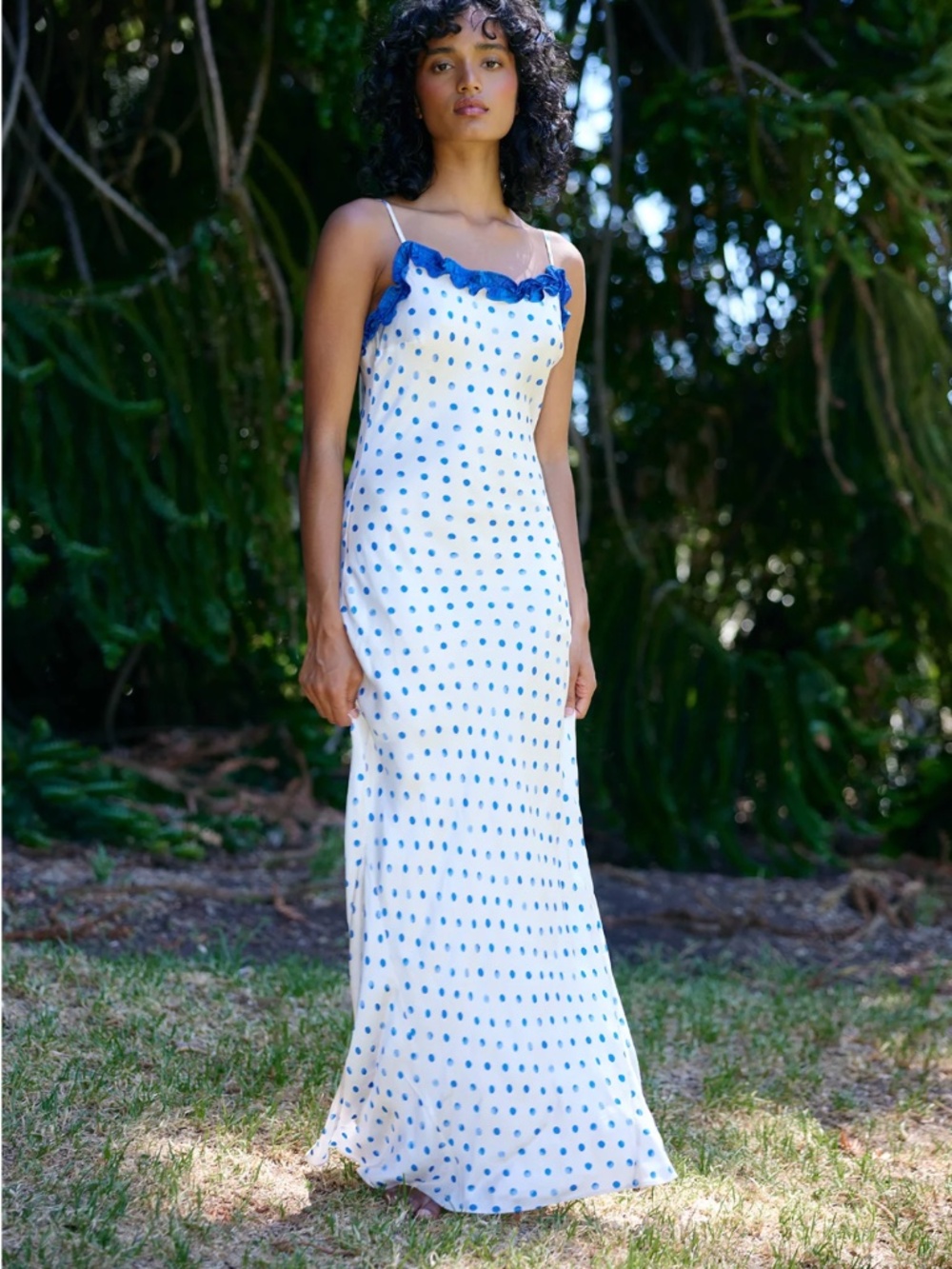 Aston Studio 'Posey' Maxi Slip Dress in Antique Royal Polka Dots